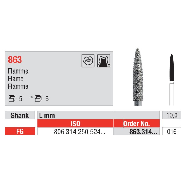 Diamond Burs, Flame FG-16 - Edenta -