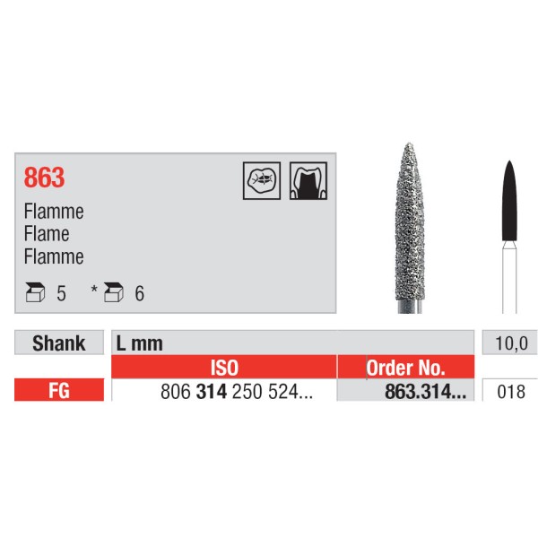 Diamond Burs, Flame FG-18 - Edenta -