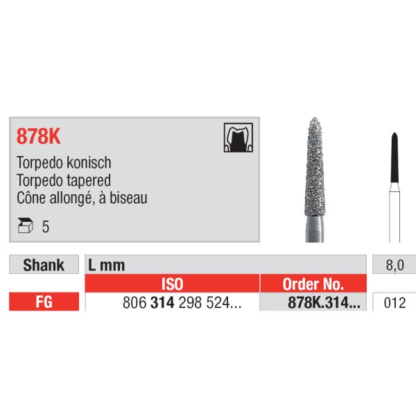 Diamond Burs, Torpedo Tapered FG-12 - Edenta -