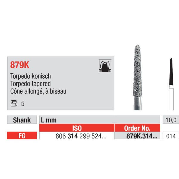 Diamond Burs, Cylindrical Torpedo FG-14 - Edenta -
