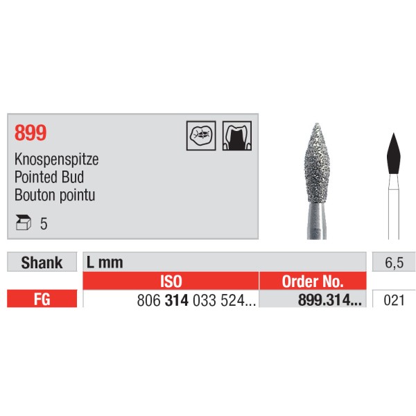 Diamond Burs, Pointed Bud FG-21 - Edenta -