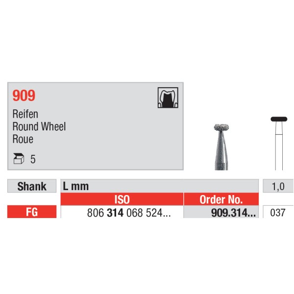Diamond Burs, Round Wheel FG-37 - Edenta -