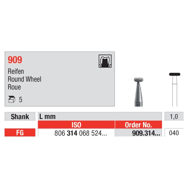 Diamond Burs, Round Wheel FG-40 - Edenta -