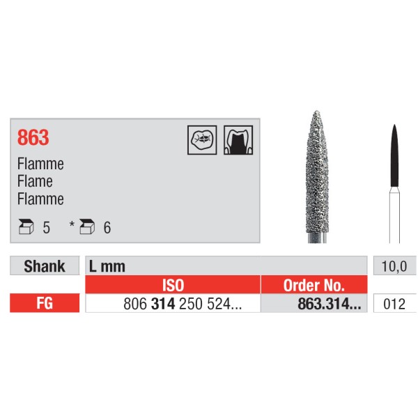 Diamond Burs, Flame FG-12 - Edenta -