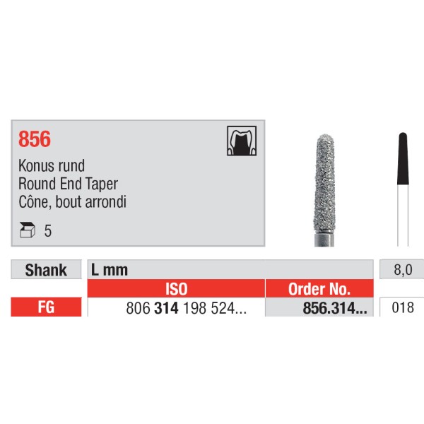 Diamond Burs, Round End Taper FG-18 - Edenta -