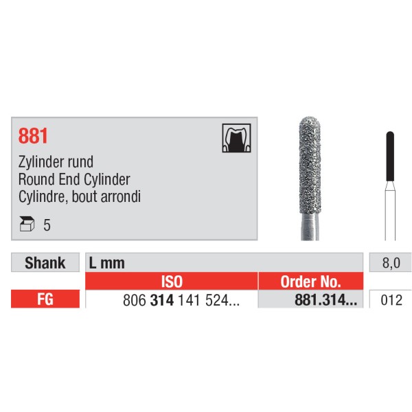 Diamond Burs, Round End Cylinder FG-12 - Edenta -