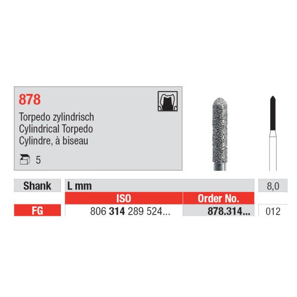 Diamond Burs, Cylindrical Torpedo FG-12 - Edenta -