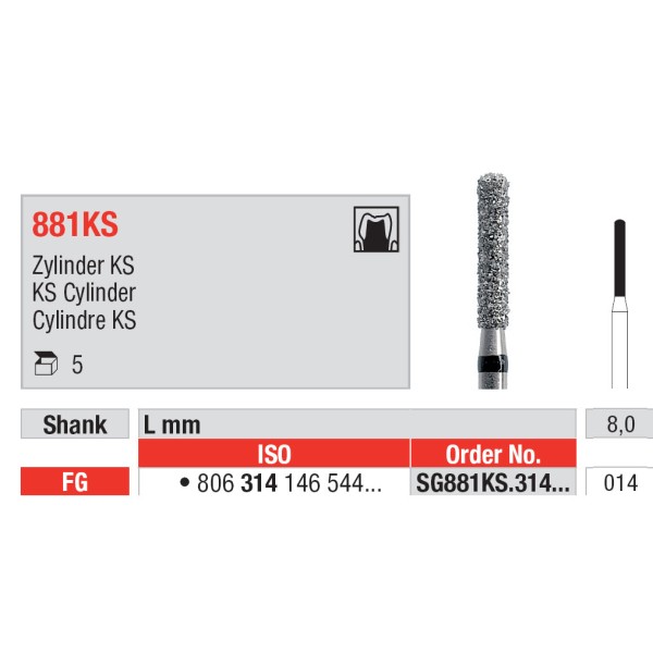 Diamond Burs, Round End Cylinder FG-14 - Edenta -