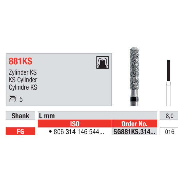 Diamond Burs, Round End Cylinder FG-16 - Edenta -