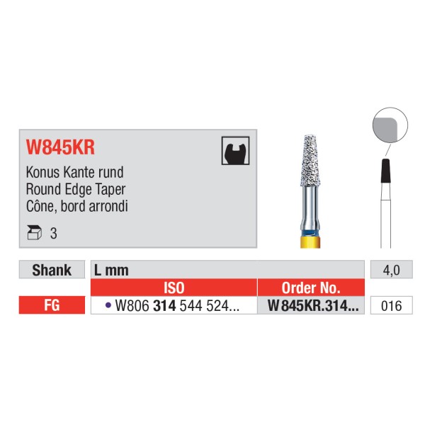 Diamond Burs, Round Edge Taper FG-16 - Edenta -